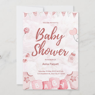 淡いピンクのイラスト 水彩 子供っぽい モダン 招待状