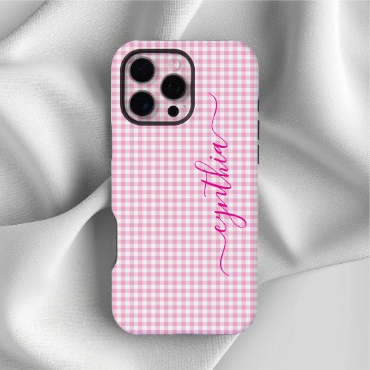 淡いピンクのギンガムのサイン iPhoneケース