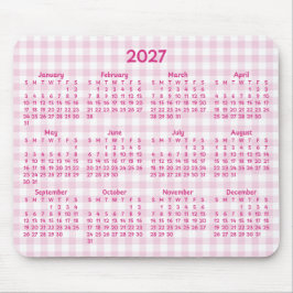 淡いピンクのギンガムチェックのうさぎカレンダー 2027年 マウスパッド