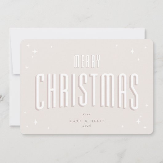 淡いピンクのクリスマス レトロスター フラット シーズンカード (正面)