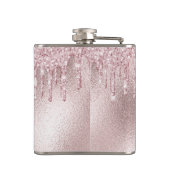 淡いピンクのグリッターが垂れたモノグラム名前 フラスク (裏面)