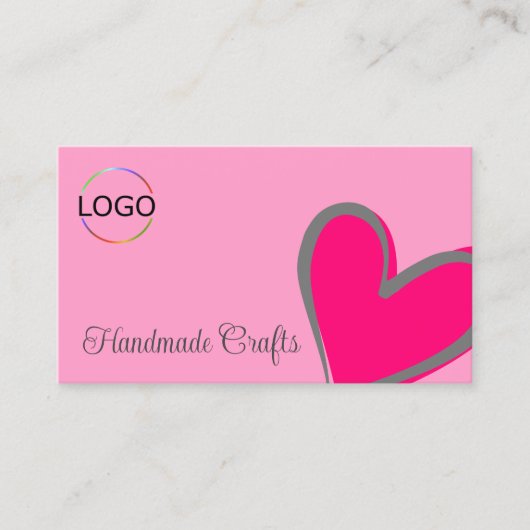 淡いピンクのゴージャスなハートとロゴと写真かわいい 名刺 (正面)