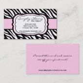 淡いピンクのシマウマのプリントのヘアーサロンの名刺 割引カード (正面/裏面)
