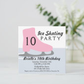 淡いピンクのスケートの日付のアイススケートの誕生会 招待状 (スタンド正面)