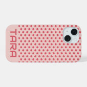 淡いピンクのドット シンプル おしゃれ オーダーメイド 名前入り iPhone 15ケース (裏面横)