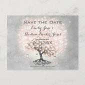 淡いピンクのハートの葉の木の結婚式 案内ポストカード (正面)