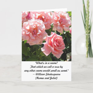 淡いピンクのバラのシェークスピアの引用文の挨拶状 カード