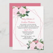 淡いピンクのバラの幾何学的なデザインの受付のみの招待状 招待状 (正面/裏面)