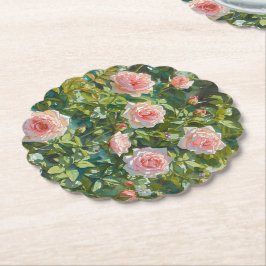 淡いピンクのバラの庭の花 ペーパーコースター