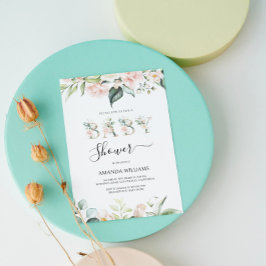 淡いピンクのバラの花の手紙ベビーシャワー招待状 招待状