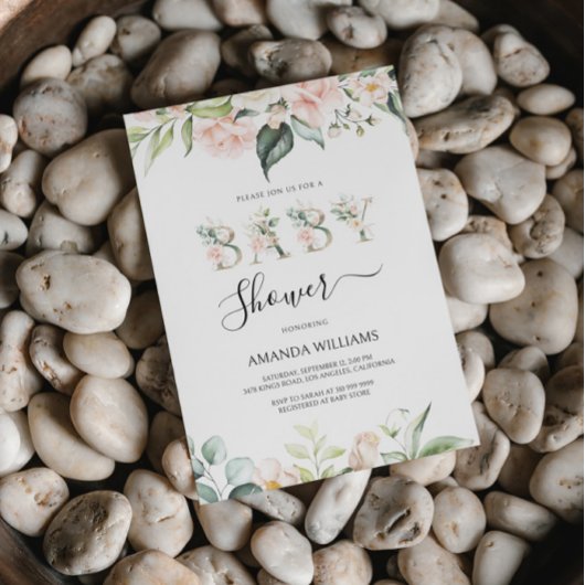 淡いピンクのバラの花の手紙ベビーシャワー招待状 招待状