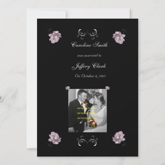 淡いピンクのバラの駆け落ちの発表 案内状 (裏面)