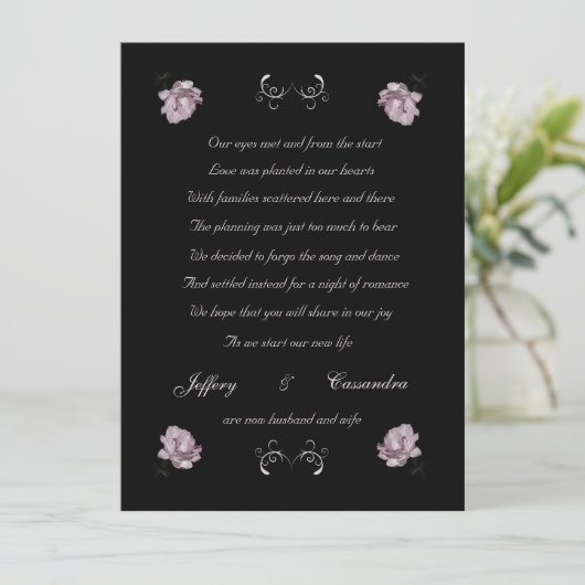 淡いピンクのバラの駆け落ちの発表 案内状 (スタンド正面)