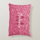 淡いピンクのバラフェイクスパークルグリッターモノグラム アクセントクッション (裏面(縦))