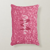 淡いピンクのバラフェイクスパークルグリッターモノグラム アクセントクッション (正面(垂直))
