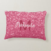 淡いピンクのバラフェイクスパークルグリッターモノグラム アクセントクッション (裏面)