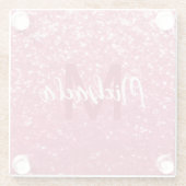 淡いピンクのバラフェイクスパークルグリッターモノグラム ガラスコースター (裏面)