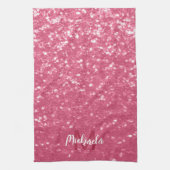 淡いピンクのバラフェイクスパークルグリッターモノグラム キッチンタオル (縦)