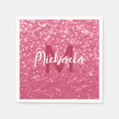 淡いピンクのバラフェイクスパークルグリッターモノグラム スタンダードカクテルナプキン (正面)