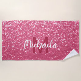 淡いピンクのバラフェイクスパークルグリッターモノグラム ビーチタオル