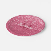 淡いピンクのバラフェイクスパークルグリッターモノグラム ペーパープレート (アングル)