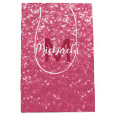 淡いピンクのバラフェイクスパークルグリッターモノグラム ミディアムペーパーバッグ (正面)