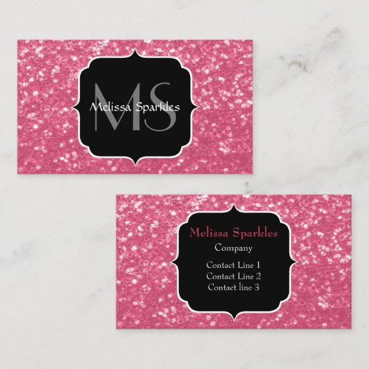 淡いピンクのバラフェイクスパークルグリッターモノグラム 名刺 (正面/裏面)