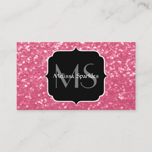 淡いピンクのバラフェイクスパークルグリッターモノグラム 名刺 (正面)