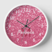 淡いピンクのバラフェイクスパークルグリッターモノグラム 壁時計 (正面)