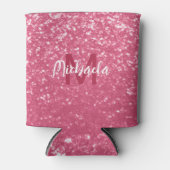 淡いピンクのバラフェイクスパークルグリッターモノグラム 缶クーラー (正面)