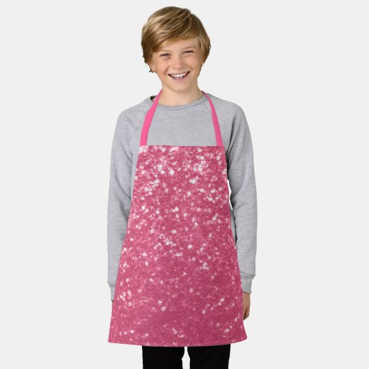 淡いピンクのバラフェイクスパークルグリッター エプロン (着用した状態)