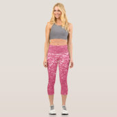 淡いピンクのバラフェイクスパークルグリッター カプリレギンス (正面)