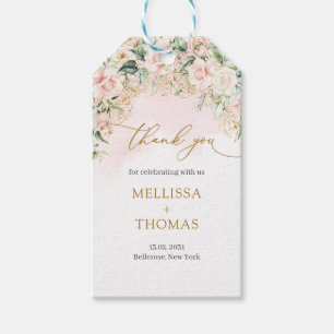 淡いピンクのバラモダン書の結婚台本 ギフトタグ