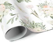 淡いピンクのバラ オン ホワイト ラッピングペーパー (ロールコーナー)