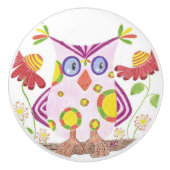 淡いピンクのフクロウの子供部屋部屋の陶磁器のノブ セラミックノブ (正面)