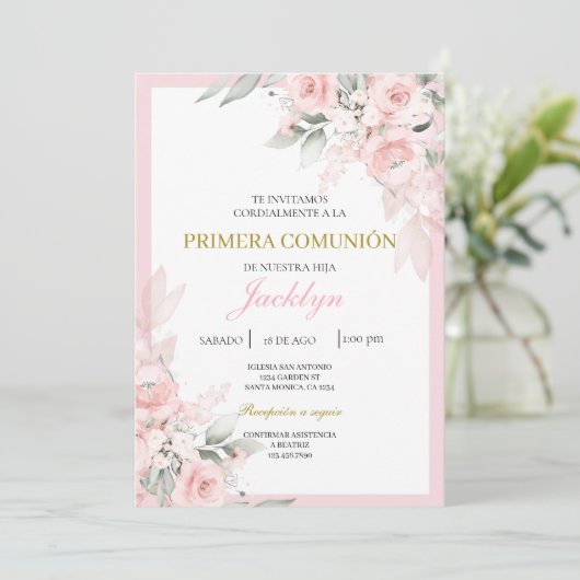 淡いピンクのフローラ最初の通信 招待状 (スタンド正面)