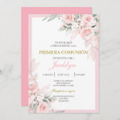 淡いピンクのフローラ最初の通信 招待状 (正面/裏面)