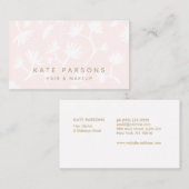 淡いピンクのブラシ付き花柄の髪とメイクアップ 名刺 (正面/裏面)