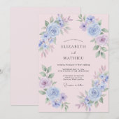 淡いピンクのペリウィンクルの花弁の結婚式 招待状 (正面/裏面)