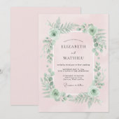 淡いピンクのボタニカル ウェディング 招待状 (正面/裏面)