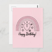 淡いピンクのミニマルハートとレインボーの誕生日 ポストカード (正面/裏面)