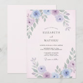淡いピンクのライラックの花びらの結婚式 招待状 (正面/裏面)
