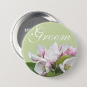 淡いピンクのリンゴの花結婚の花婿 缶バッジ (正面&裏面)