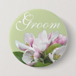 淡いピンクのリンゴの花結婚の花婿 缶バッジ
