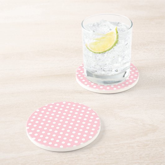 淡いピンクのレトロの水玉模様パターンコースター コースター (側面)