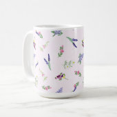 淡いピンクのレース調テクスチャに水彩の花 コーヒーマグカップ (正面左)