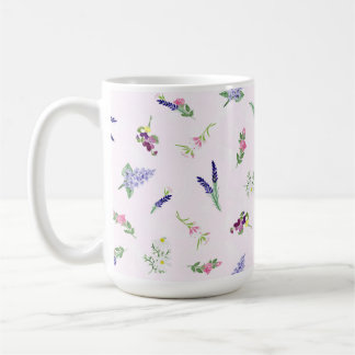 淡いピンクのレース調テクスチャに水彩の花 コーヒーマグカップ