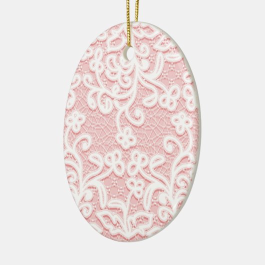 淡いピンクのレース、白、ヴィンテージ、かわいいビクトリア時代の人、ガーリー セラミックオーナメント (左)