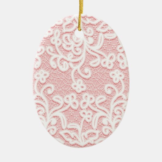 淡いピンクのレース、白、ヴィンテージ、かわいいビクトリア時代の人、ガーリー セラミックオーナメント (正面)