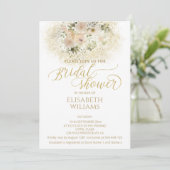 淡いピンクのロマンチックな花のゴールドのカリグラフィー 招待状 (スタンド正面)